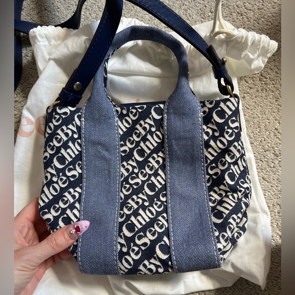 See By Chloe Denim Blue Mini Laetizia Tote Bag - Picture 7 of 13